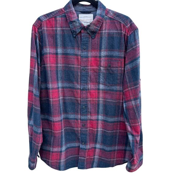 Weatherproof Vintage Mens Red Blue Plaid Flannel Long Sleeve Outdoor Grunge Shir - Picture 1 of 10